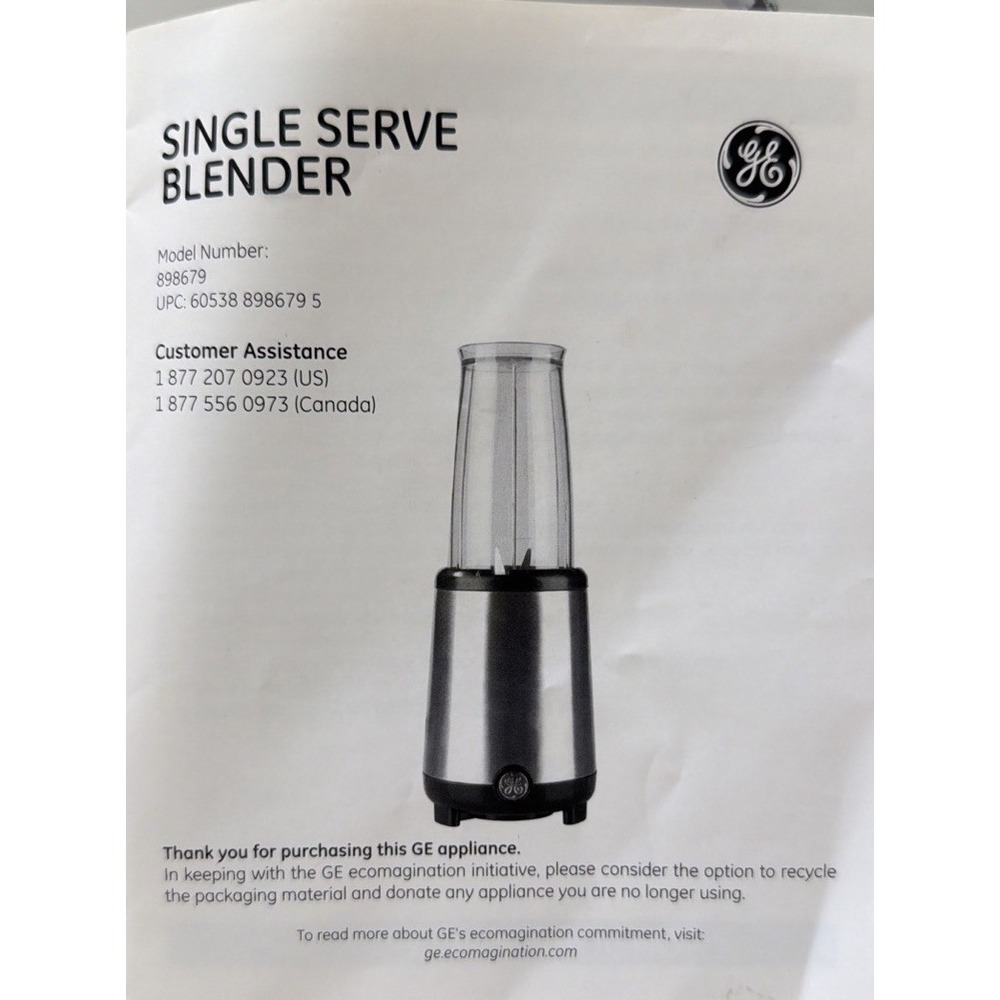 GE Single Serve Blender W/ FlatBlade, 5 Drinking Cups, 1 Small Cup & 4 Lids